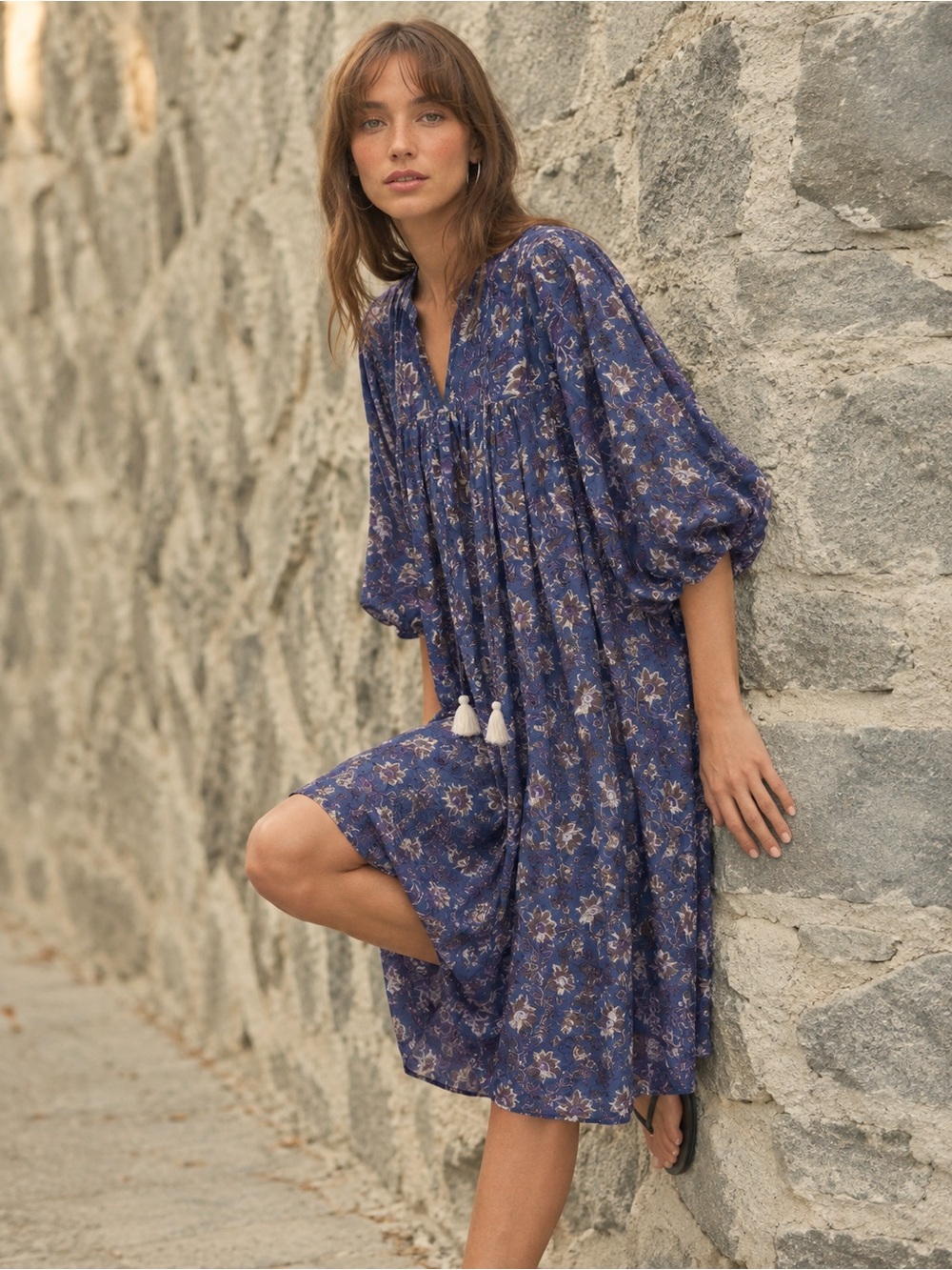Mille Resort Tuckernuck Daisy Floral Dress Tassels Midi Vacation Balloon XS